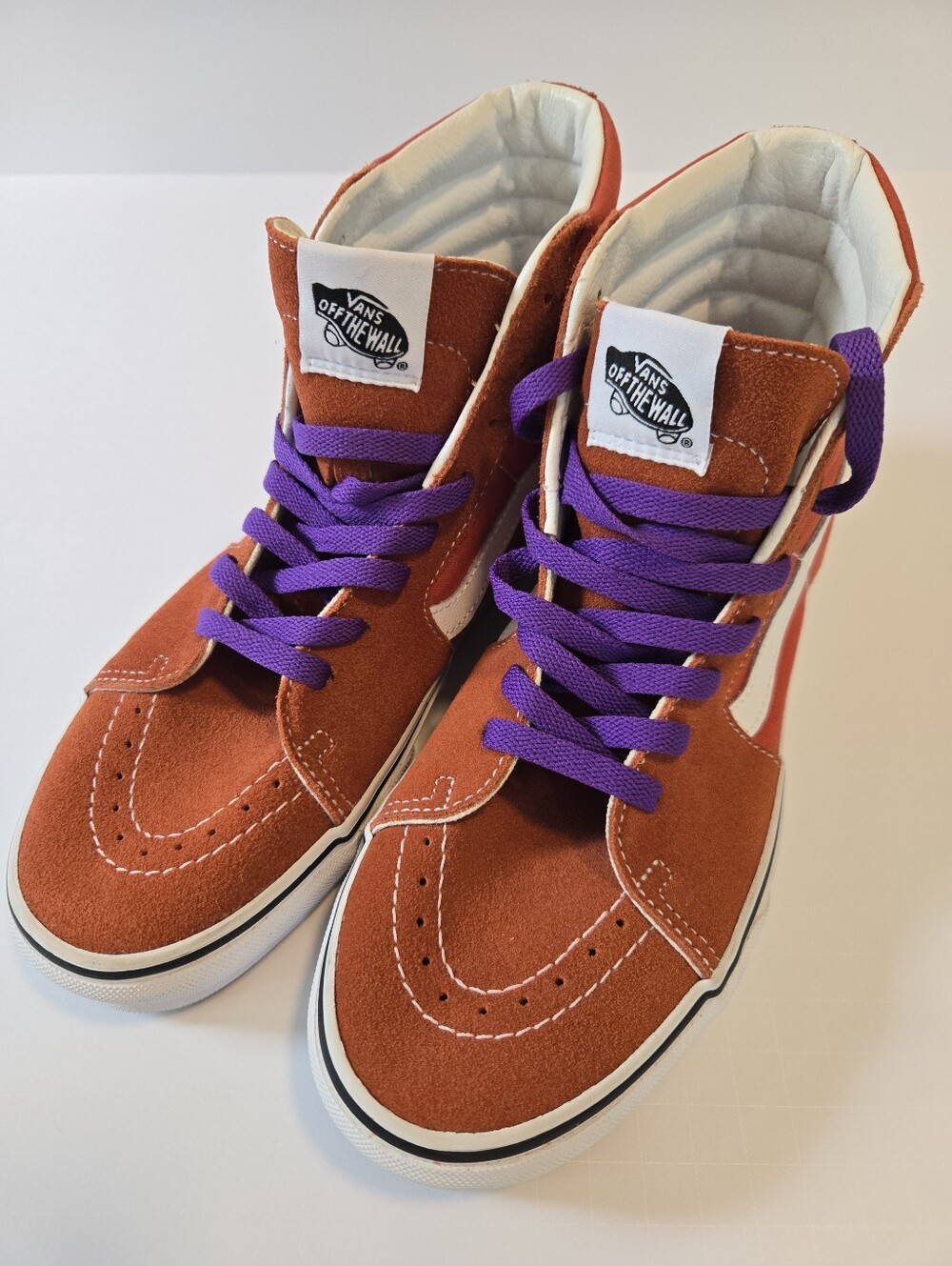 Vans SK-8 Hi Burnt Ochre Suede Sneakers w/ Purple Laces Men's US 7.5
